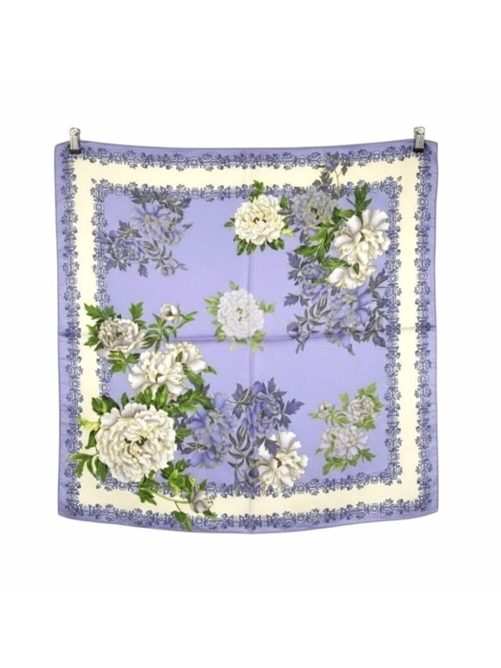 ⭐Elegant Silky Square Scarf Bandana Lavender Peony Floral Print PURPLE Luxury⭐